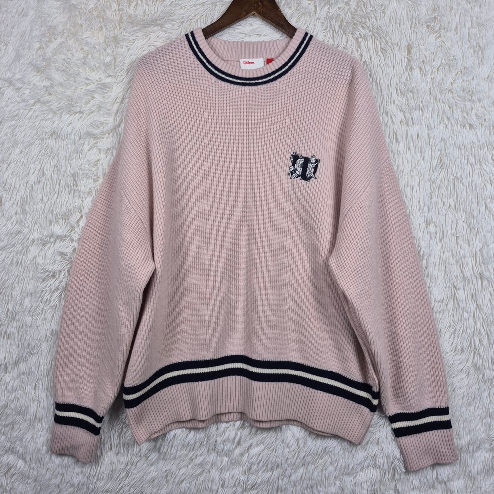 Wilson Sportswear Pink Sheep Wool Blend Varsity Stripe Knit Sweater Womens XL
